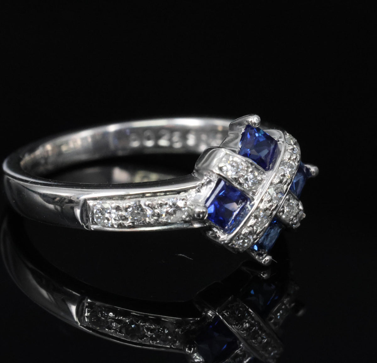 Fine 0.50ct Natural Royal Blue Sapphire & 0.25ct Diamond Platinum Ring, Size 6