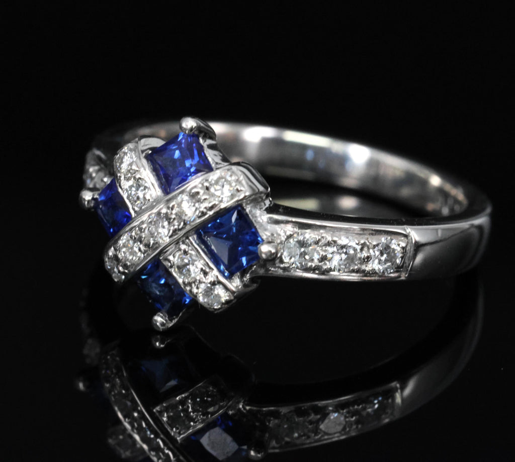 Fine 0.50ct Natural Royal Blue Sapphire & 0.25ct Diamond Platinum Ring, Size 6
