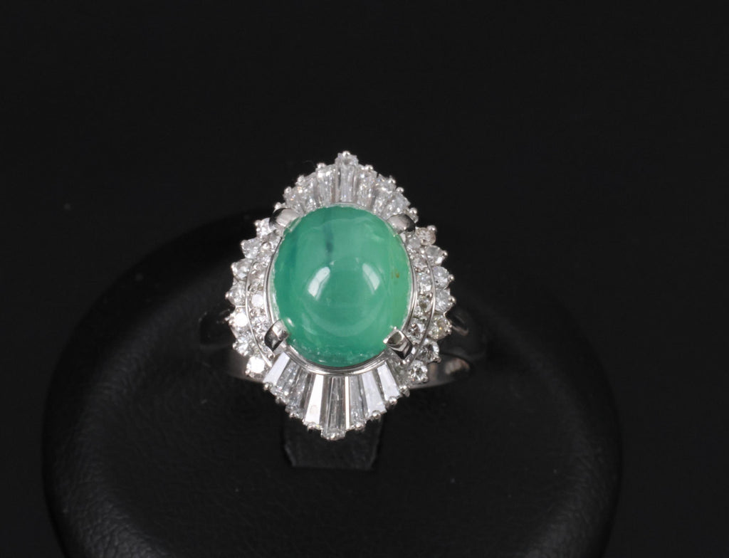 5.25ct GIA Certified Cat's Eye Emerald & 1.07ct Diamond Platinum Ring, Size 7.25