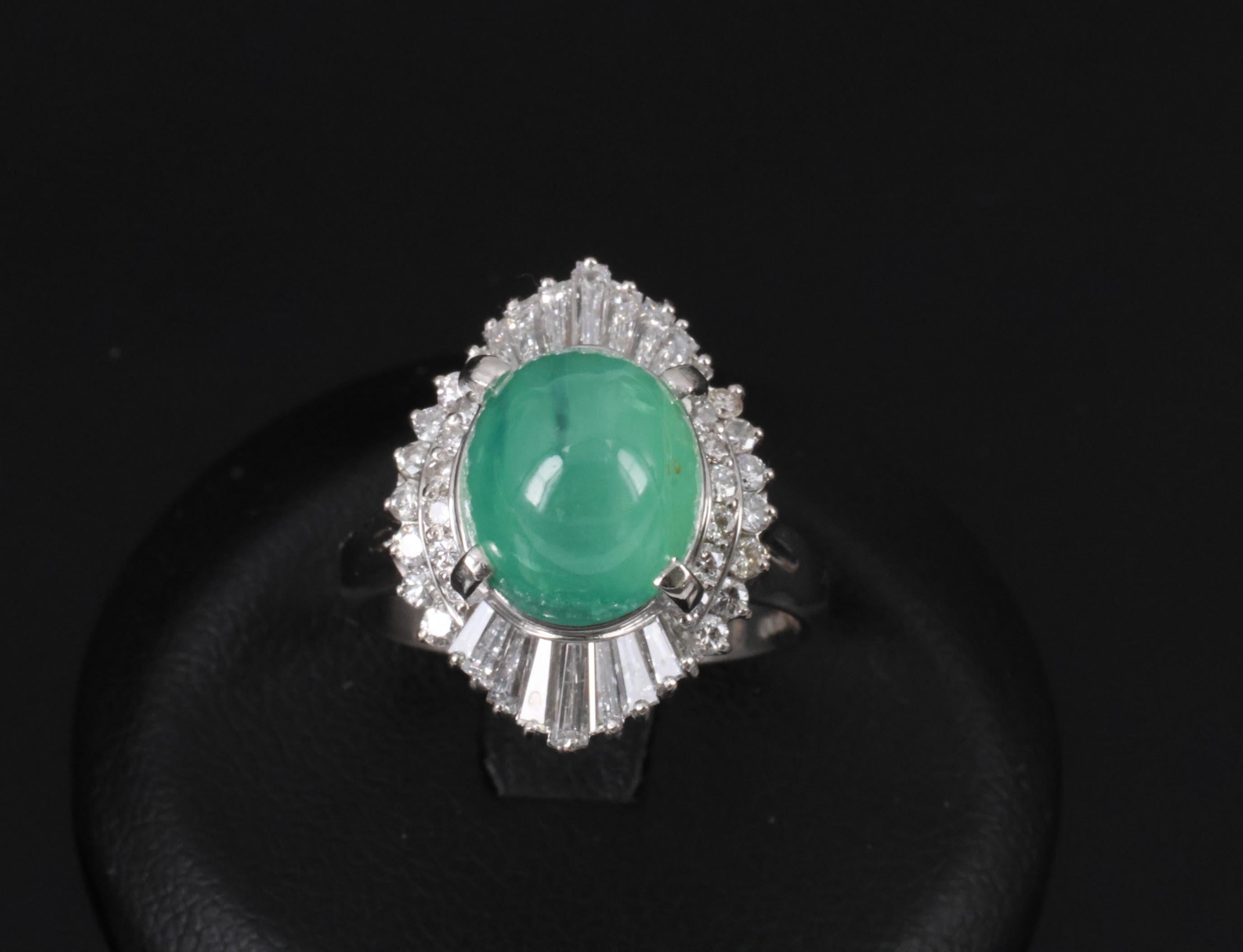 5.25ct GIA Certified Cat's Eye Emerald & 1.07ct Diamond Platinum Ring, Size 7.25