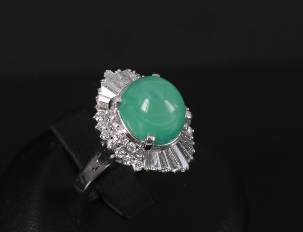 5.25ct GIA Certified Cat's Eye Emerald & 1.07ct Diamond Platinum Ring, Size 7.25