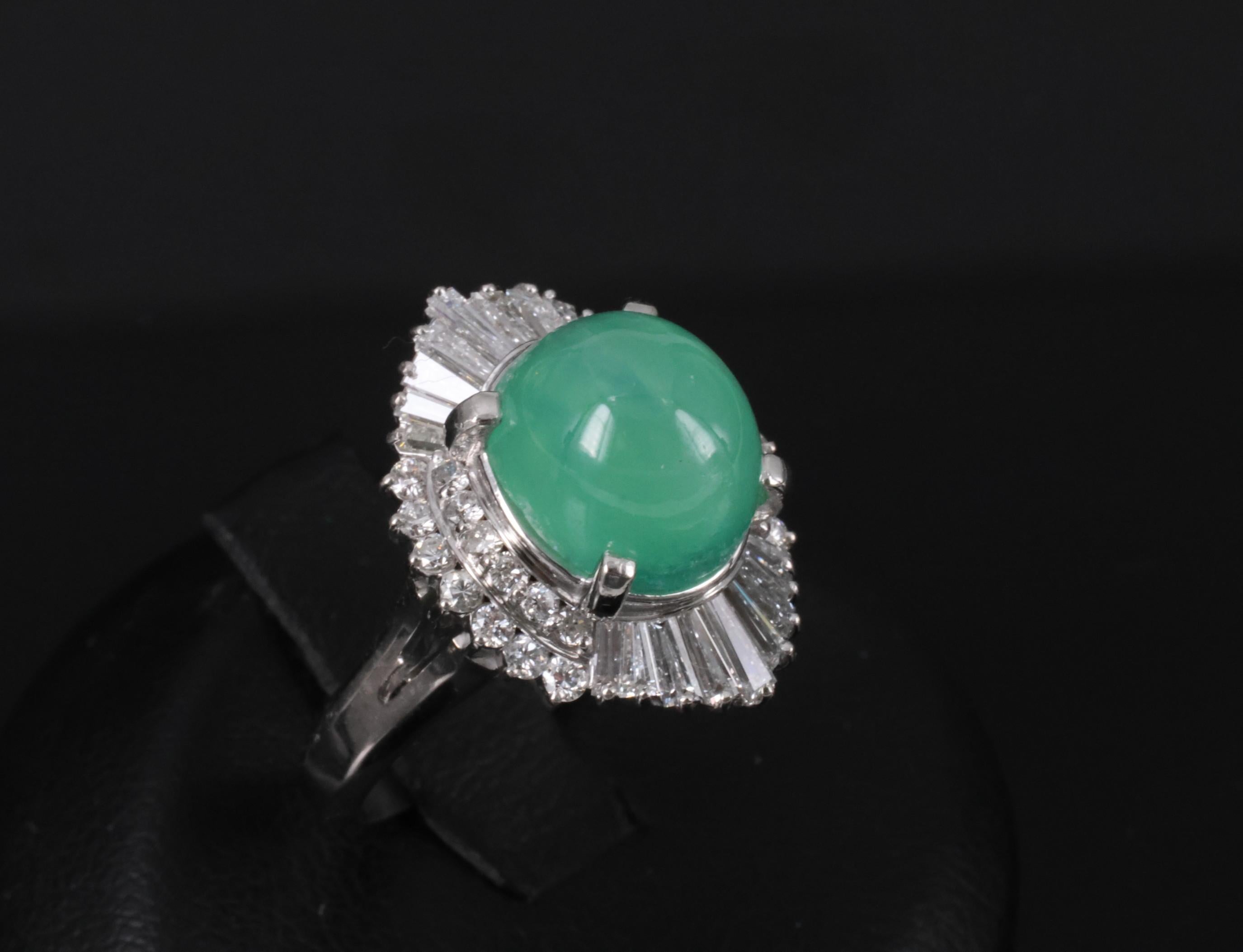 5.25ct GIA Certified Cat's Eye Emerald & 1.07ct Diamond Platinum Ring, Size 7.25