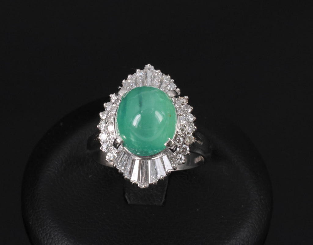 5.25ct GIA Certified Cat's Eye Emerald & 1.07ct Diamond Platinum Ring, Size 7.25