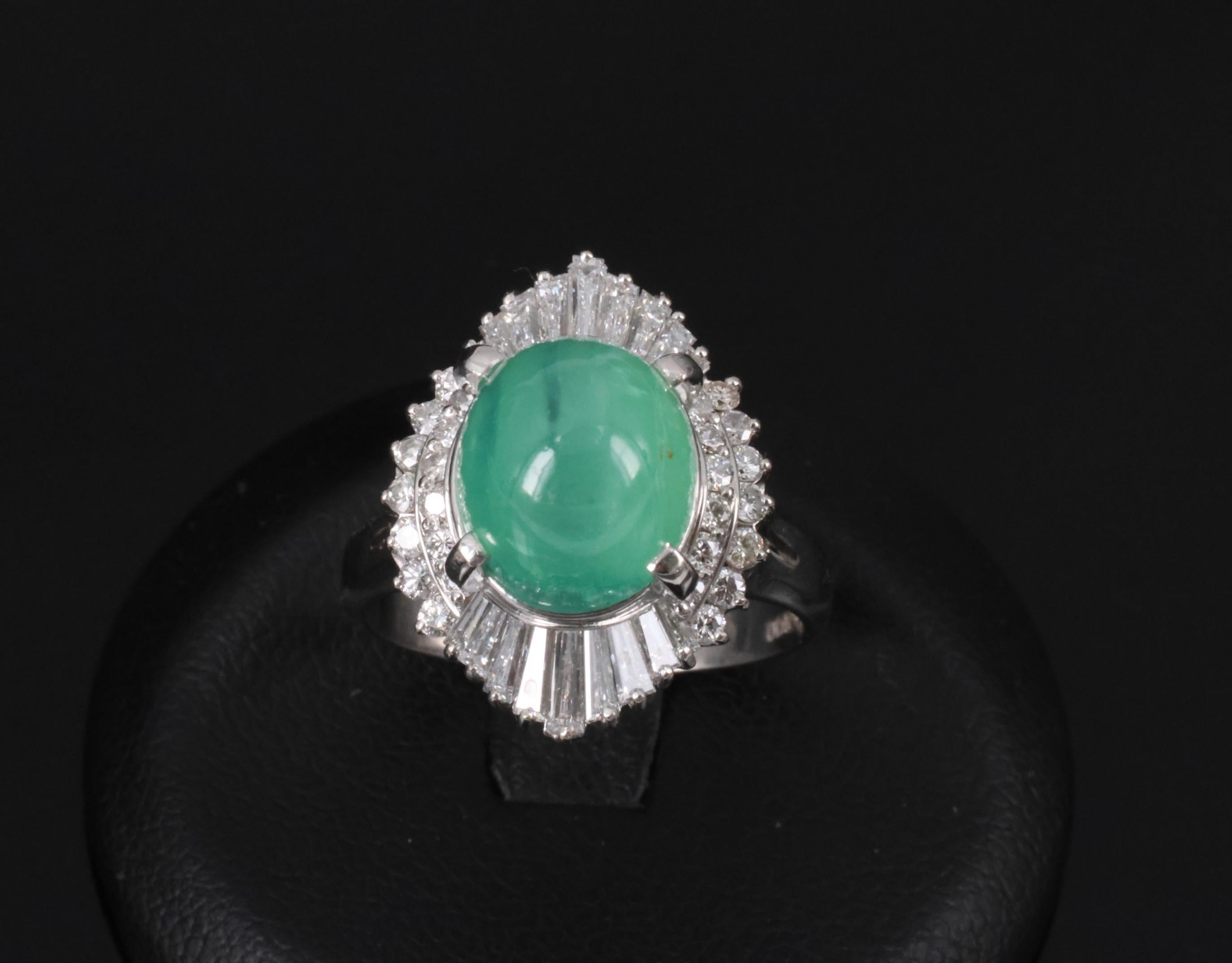 5.25ct GIA Certified Cat's Eye Emerald & 1.07ct Diamond Platinum Ring, Size 7.25