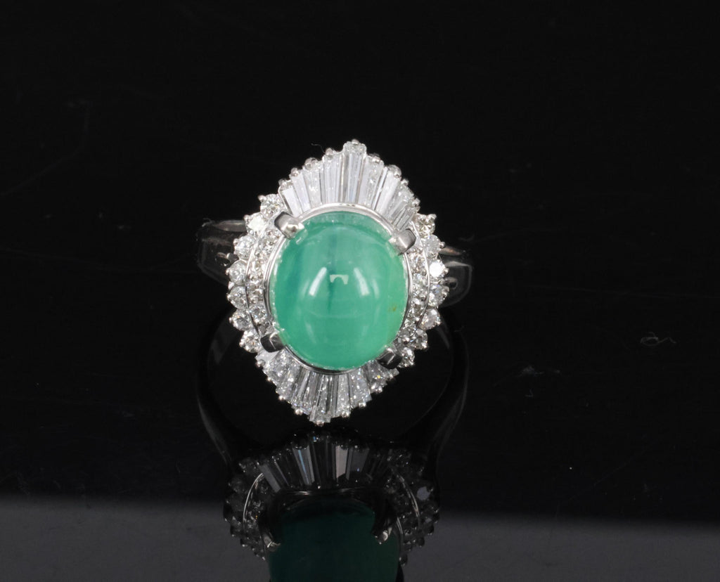 5.25ct GIA Certified Cat's Eye Emerald & 1.07ct Diamond Platinum Ring, Size 7.25