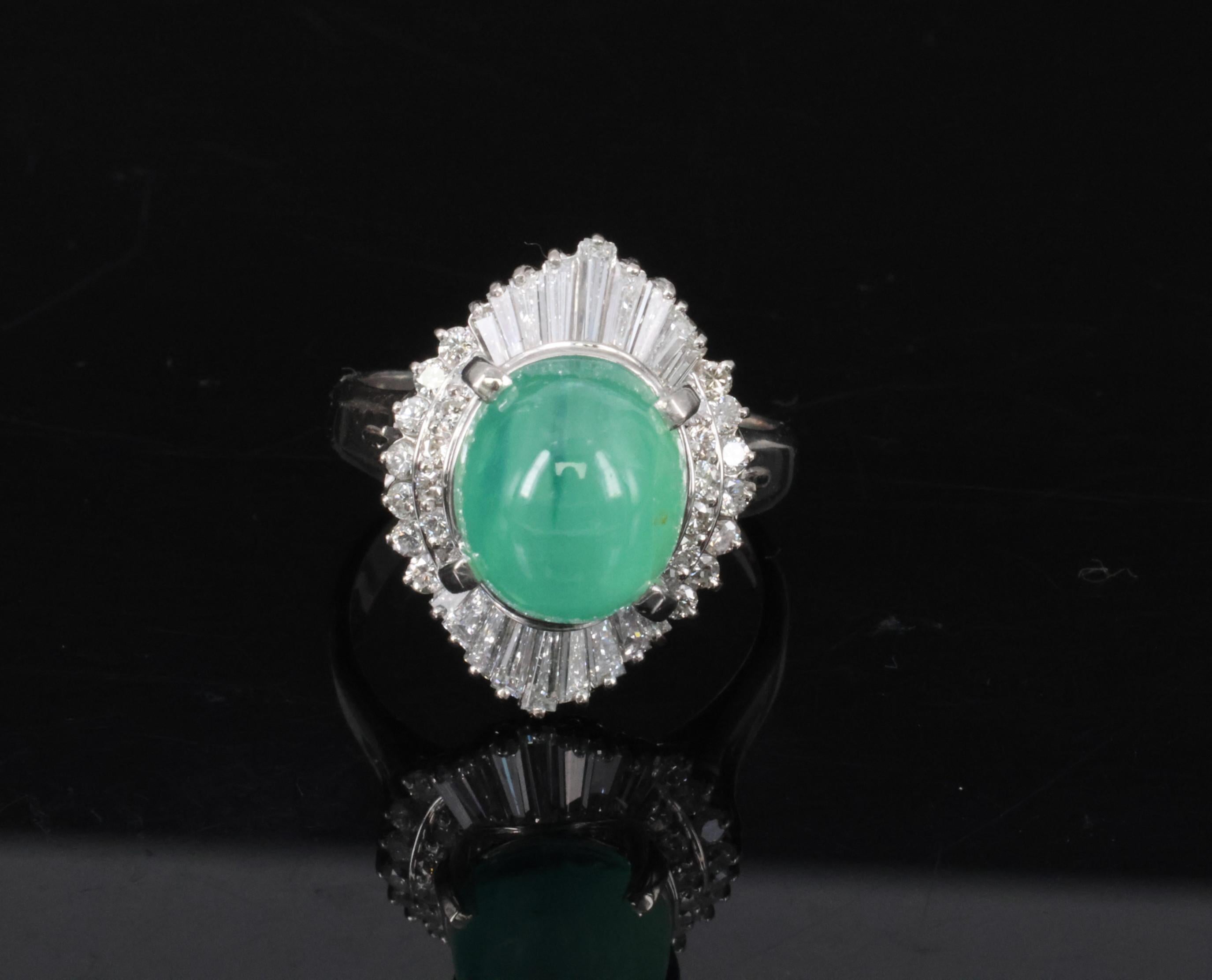 5.25ct GIA Certified Cat's Eye Emerald & 1.07ct Diamond Platinum Ring, Size 7.25