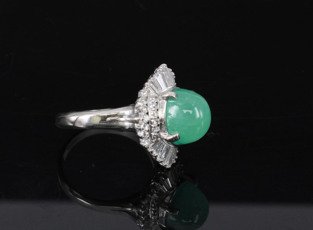 5.25ct GIA Certified Cat's Eye Emerald & 1.07ct Diamond Platinum Ring, Size 7.25