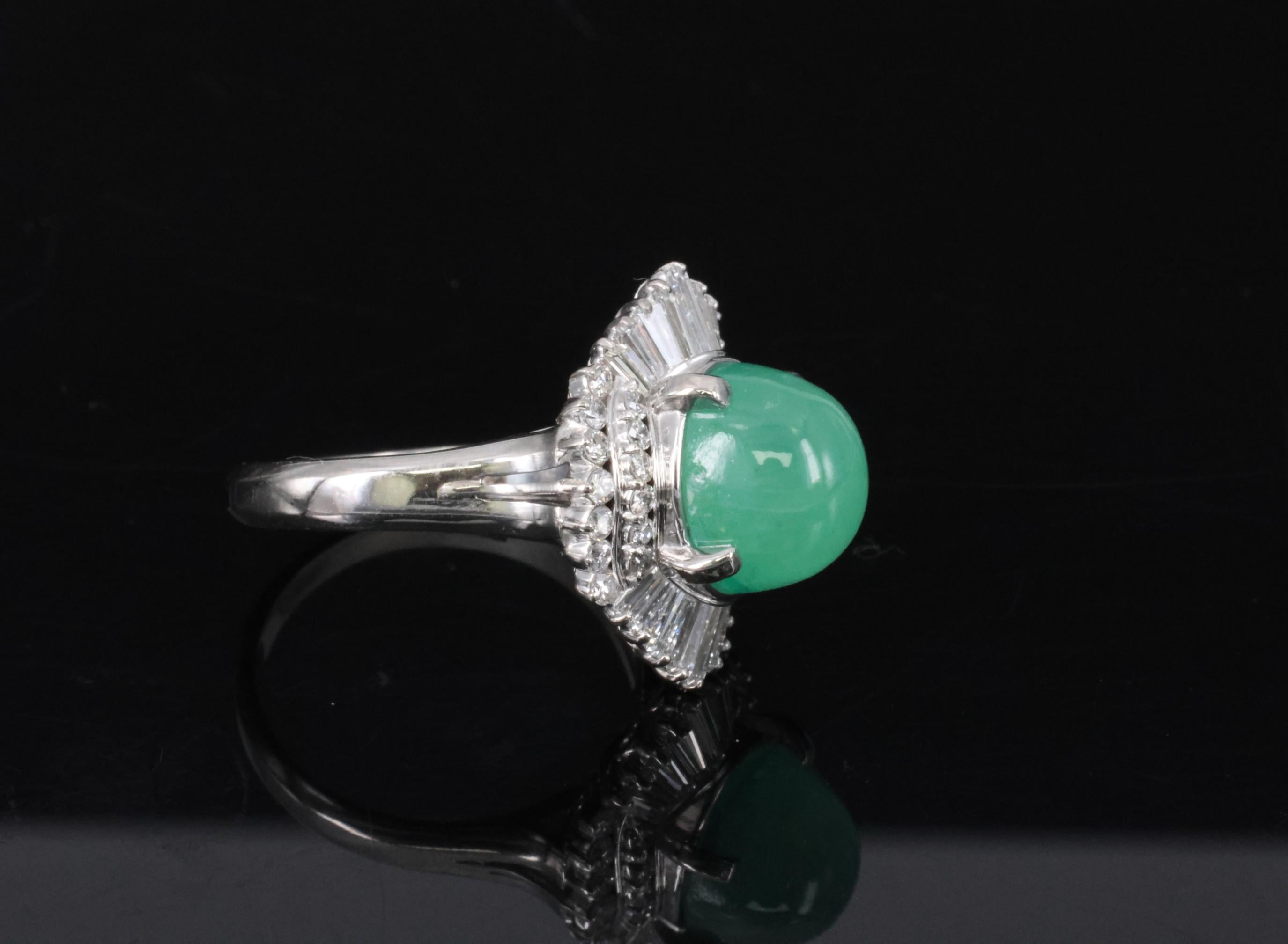 5.25ct GIA Certified Cat's Eye Emerald & 1.07ct Diamond Platinum Ring, Size 7.25