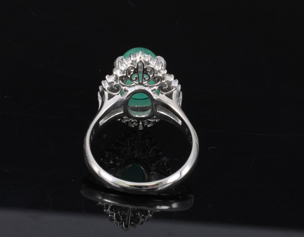 5.25ct GIA Certified Cat's Eye Emerald & 1.07ct Diamond Platinum Ring, Size 7.25