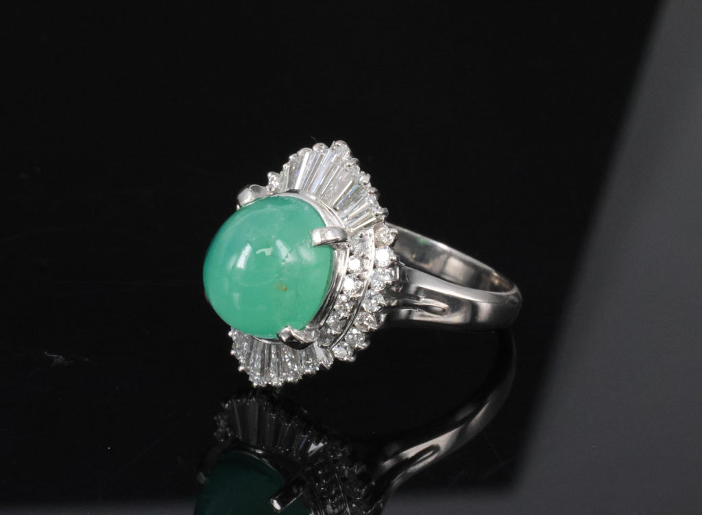 5.25ct GIA Certified Cat's Eye Emerald & 1.07ct Diamond Platinum Ring, Size 7.25