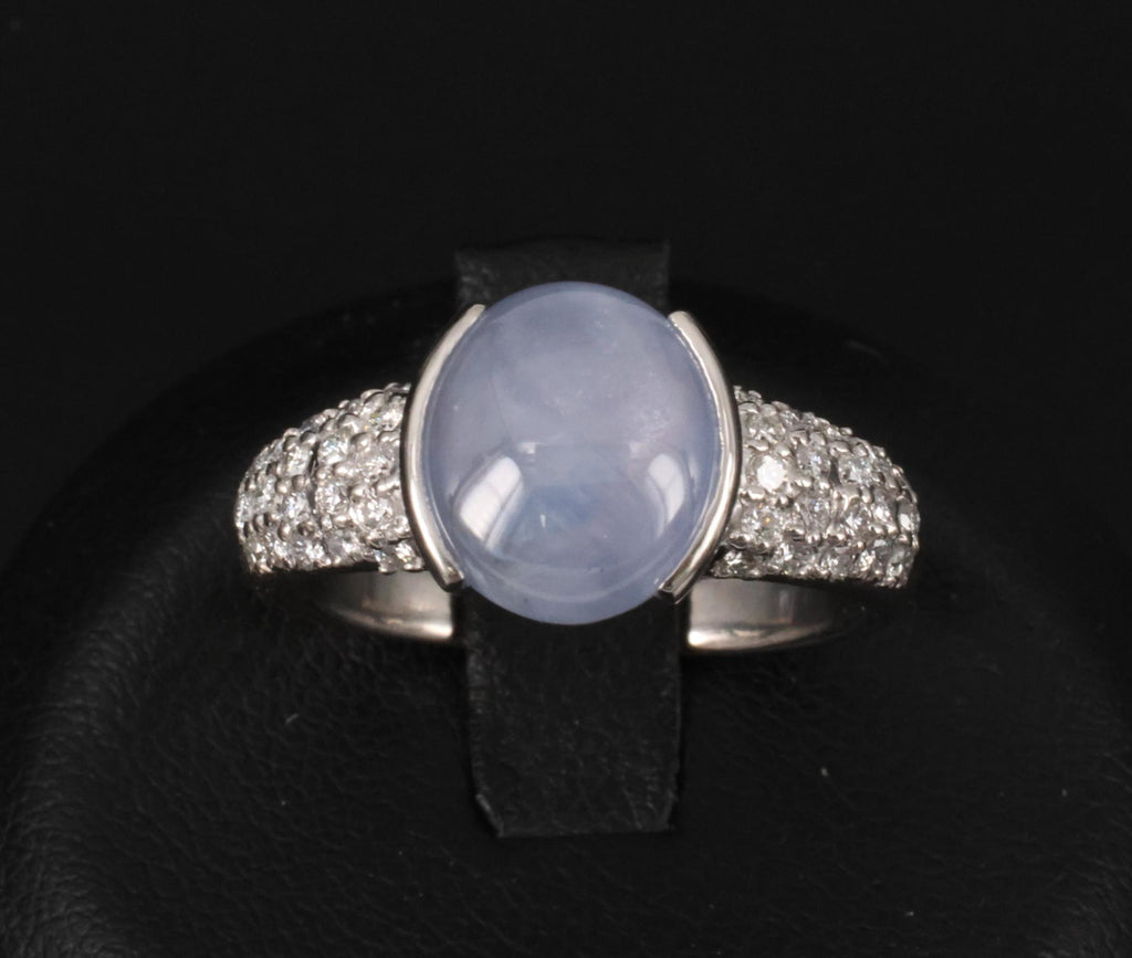 Fine 4.61ct Natural Star Sapphire & 0.36ct Diamond Platinum Ring Size 7.75