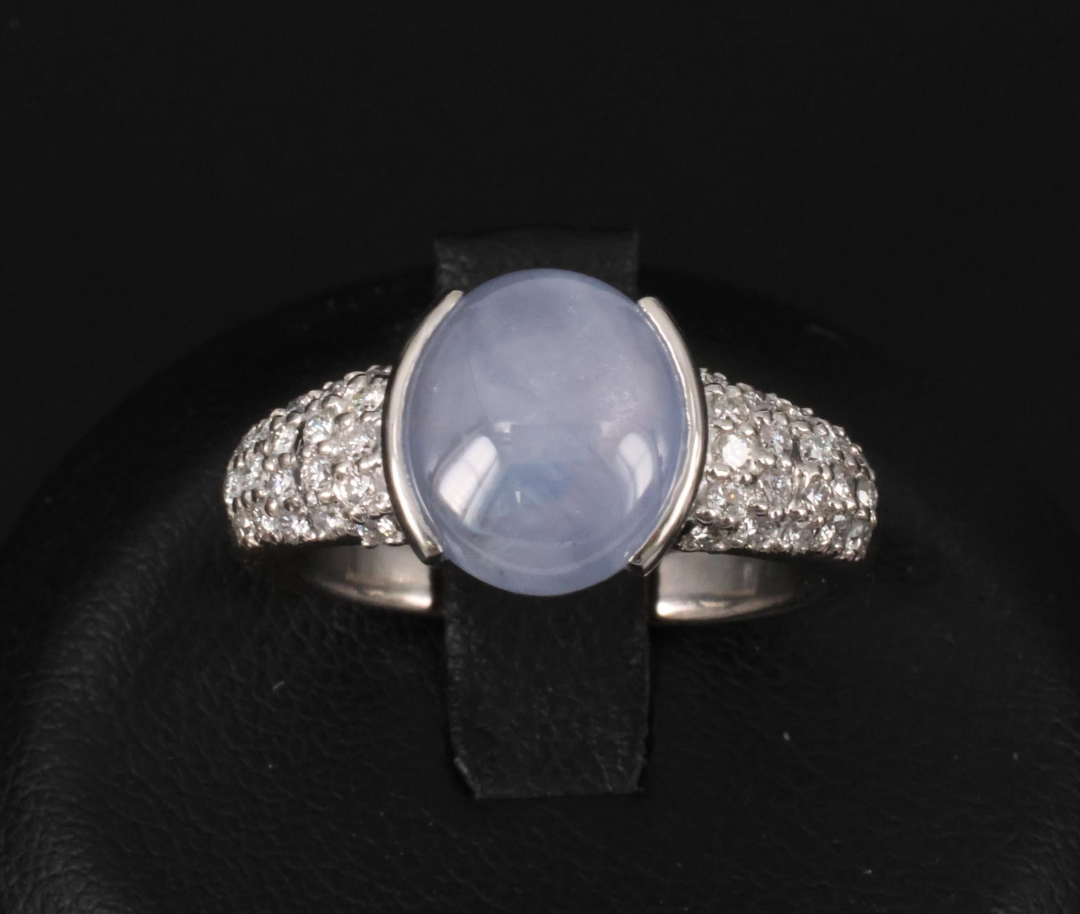 Fine 4.61ct Natural Star Sapphire & 0.36ct Diamond Platinum Ring Size 7.75