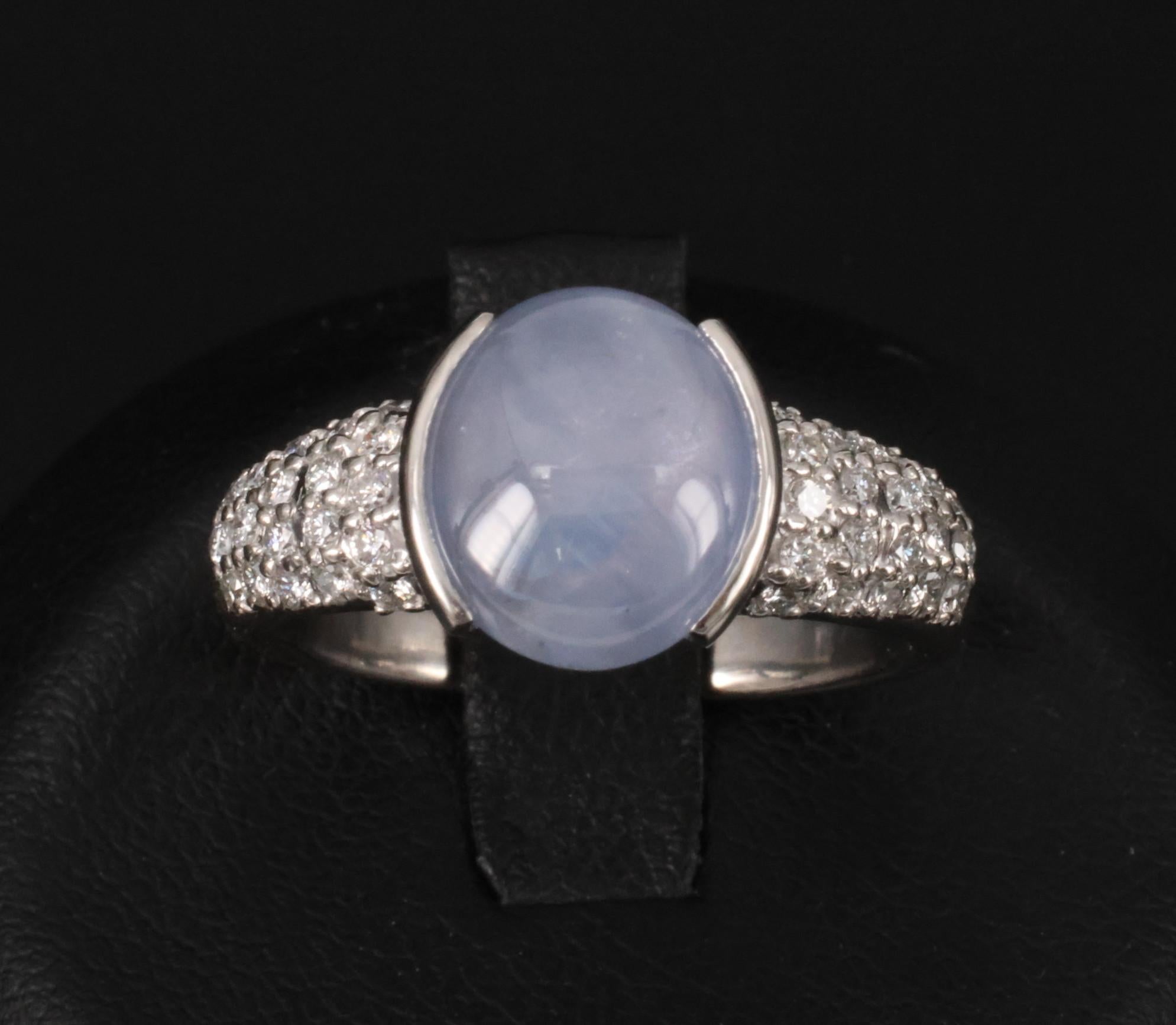 Fine 4.61ct Natural Star Sapphire & 0.36ct Diamond Platinum Ring Size 7.75