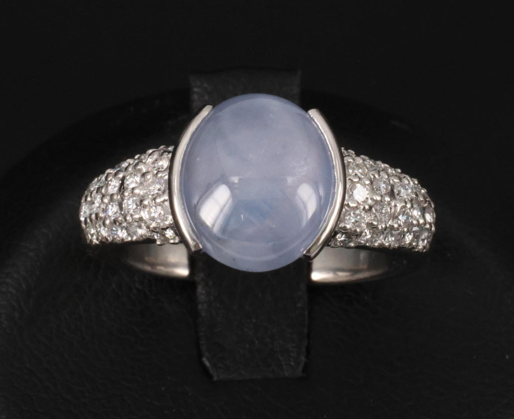 Fine 4.61ct Natural Star Sapphire & 0.36ct Diamond Platinum Ring Size 7.75
