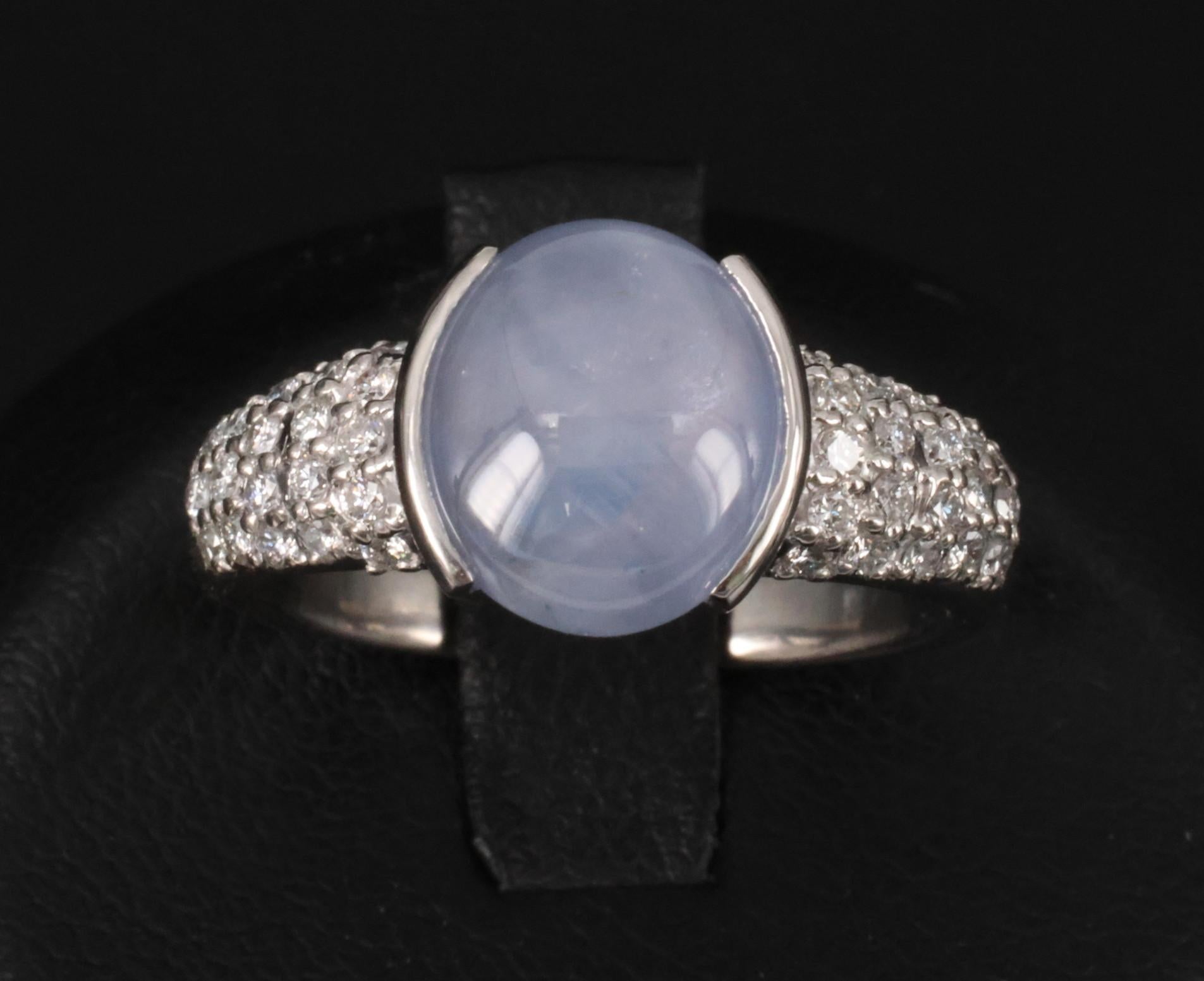 Fine 4.61ct Natural Star Sapphire & 0.36ct Diamond Platinum Ring Size 7.75