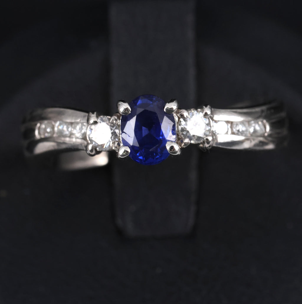 0.50ct Natural Royal Blue Sapphire & 0.21ct Diamond Platinum Wave Ring, Size 7