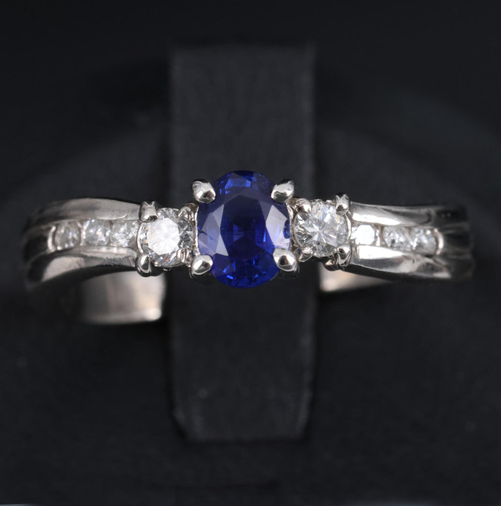 0.50ct Natural Royal Blue Sapphire & 0.21ct Diamond Platinum Wave Ring, Size 7