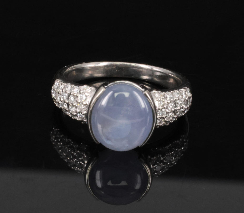 Fine 4.61ct Natural Star Sapphire & 0.36ct Diamond Platinum Ring Size 7.75