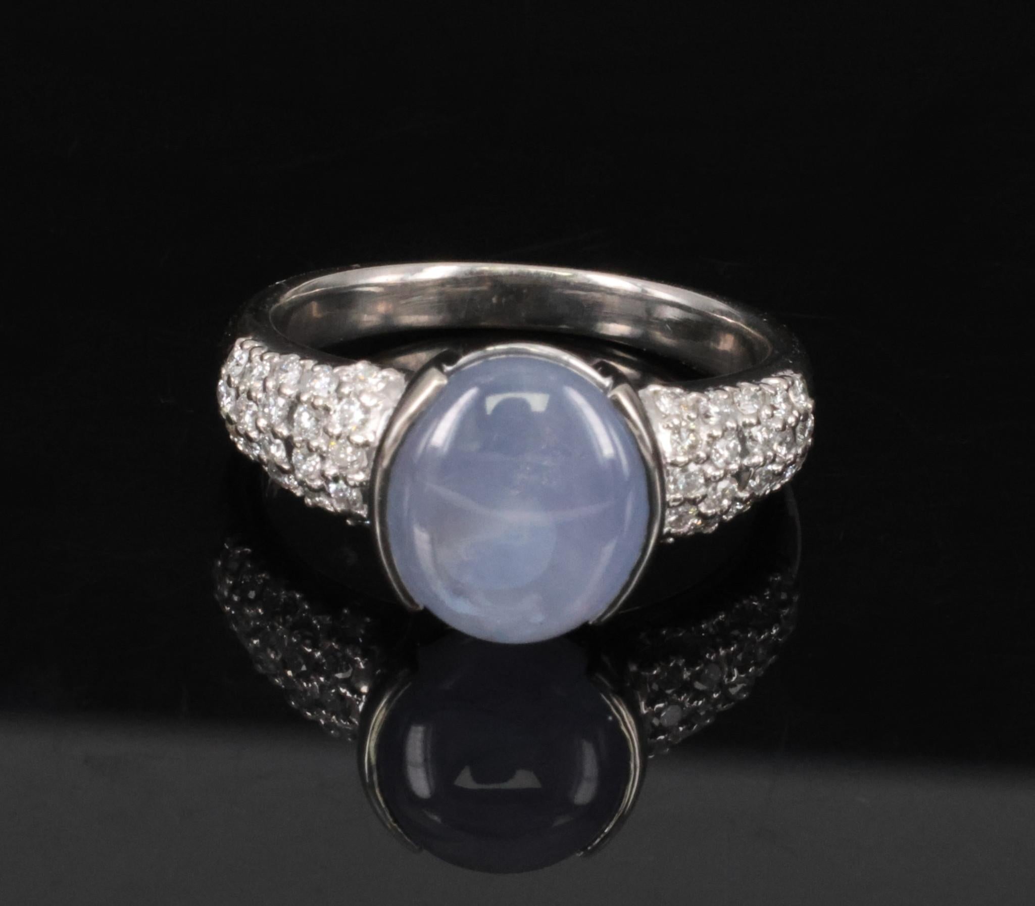 Fine 4.61ct Natural Star Sapphire & 0.36ct Diamond Platinum Ring Size 7.75