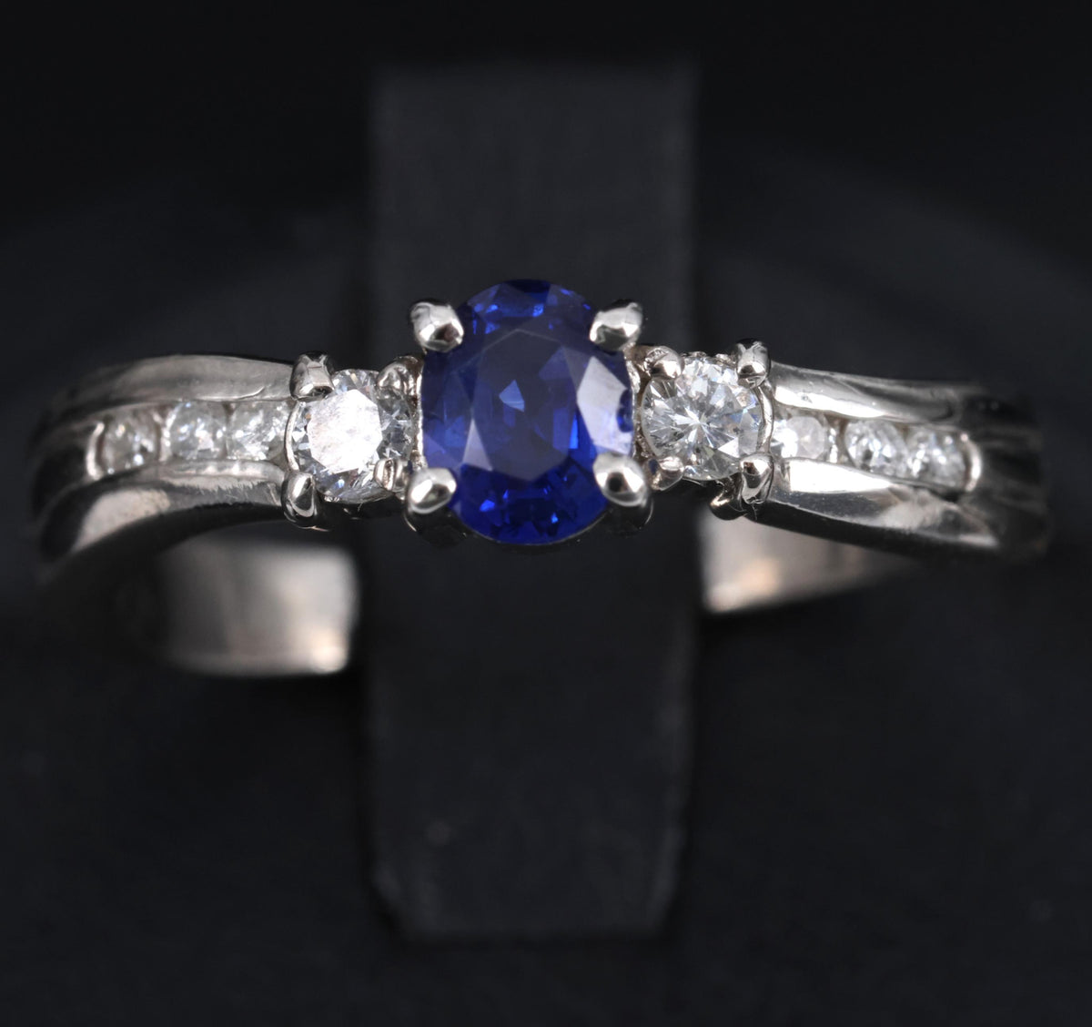 0.50ct Natural Royal Blue Sapphire & 0.21ct Diamond Platinum Wave Ring, Size 7