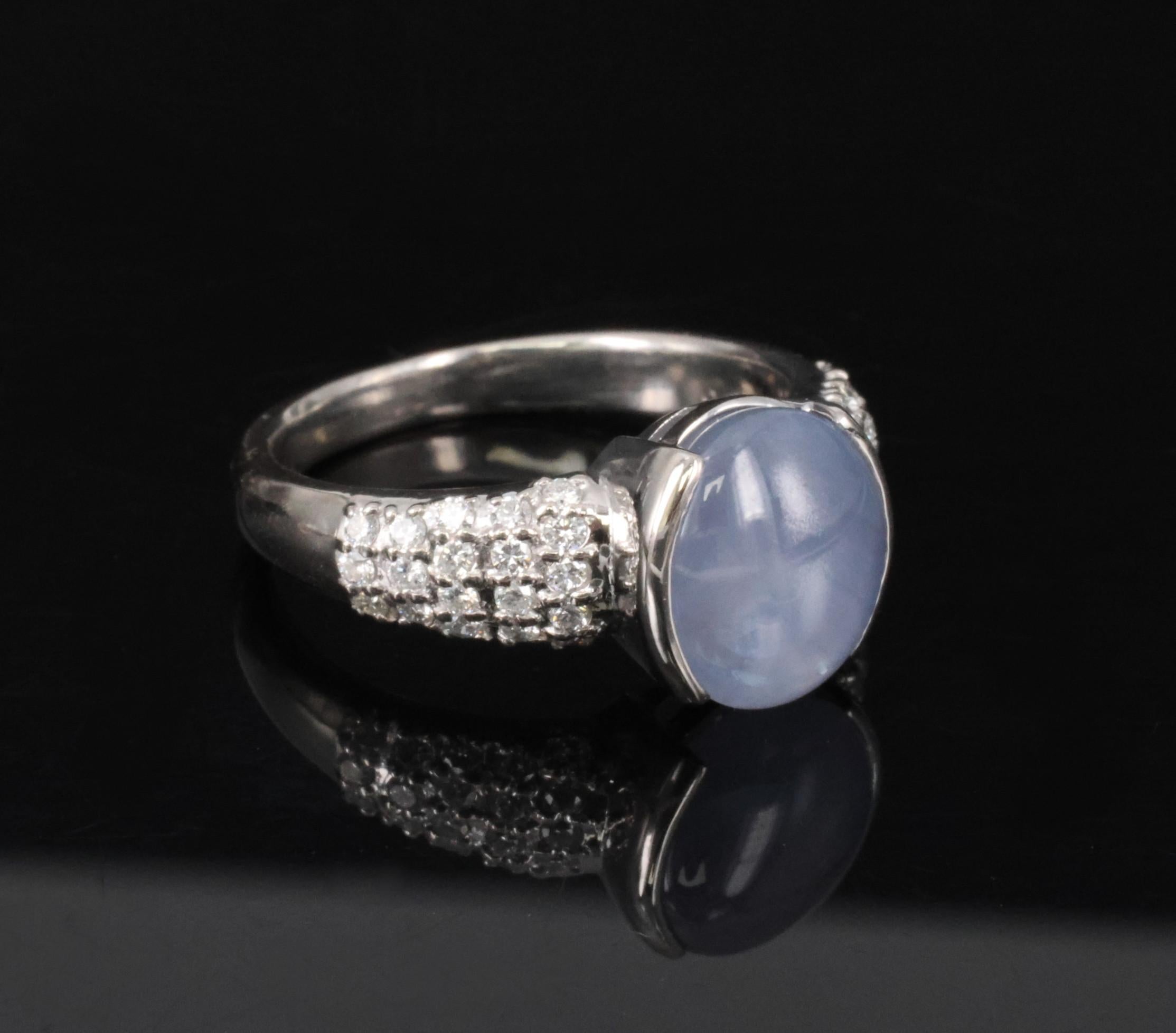 Fine 4.61ct Natural Star Sapphire & 0.36ct Diamond Platinum Ring Size 7.75