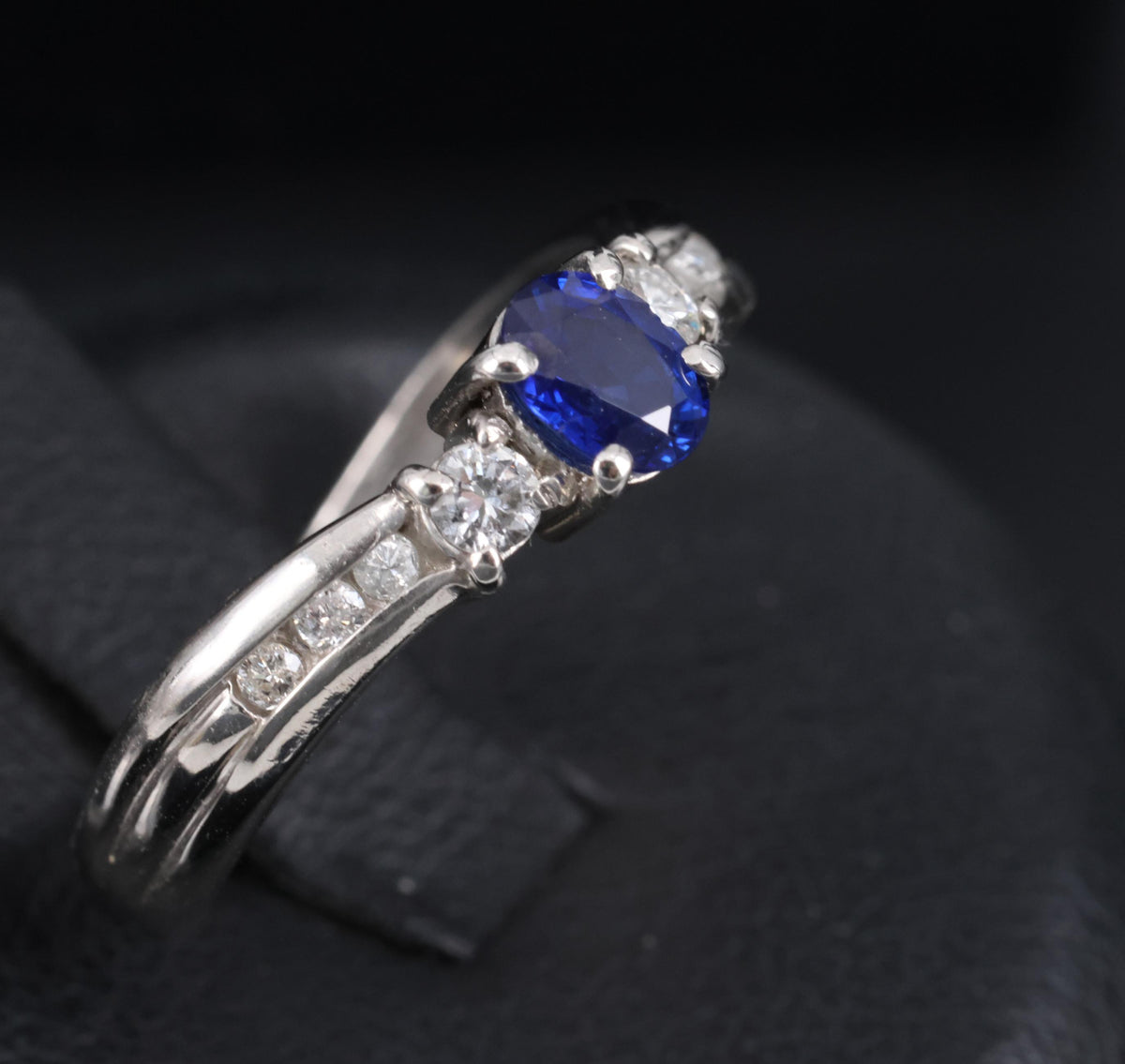 0.50ct Natural Royal Blue Sapphire & 0.21ct Diamond Platinum Wave Ring, Size 7
