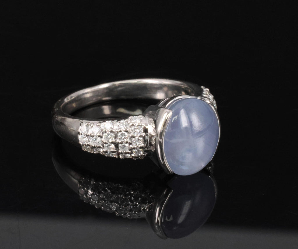 Fine 4.61ct Natural Star Sapphire & 0.36ct Diamond Platinum Ring Size 7.75