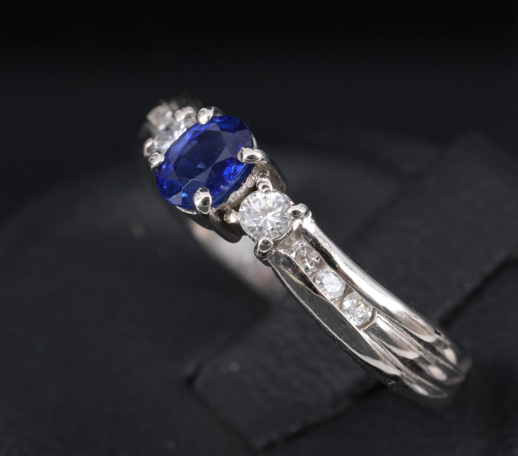 0.50ct Natural Royal Blue Sapphire & 0.21ct Diamond Platinum Wave Ring, Size 7