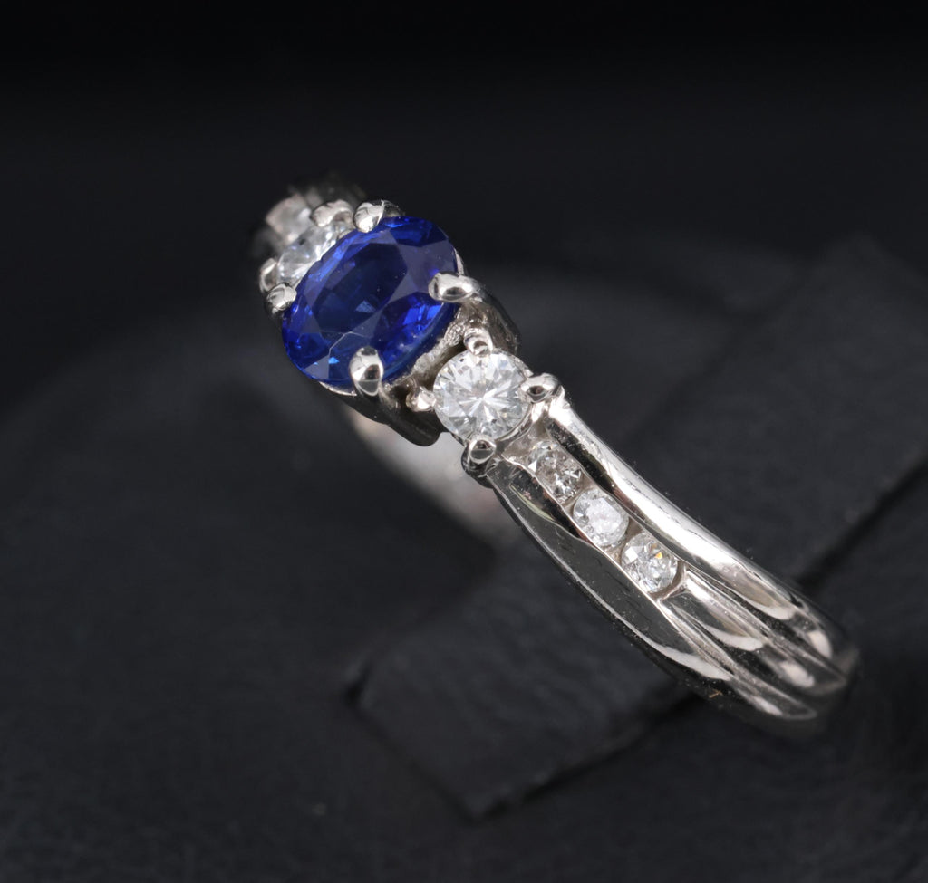 0.50ct Natural Royal Blue Sapphire & 0.21ct Diamond Platinum Wave Ring, Size 7