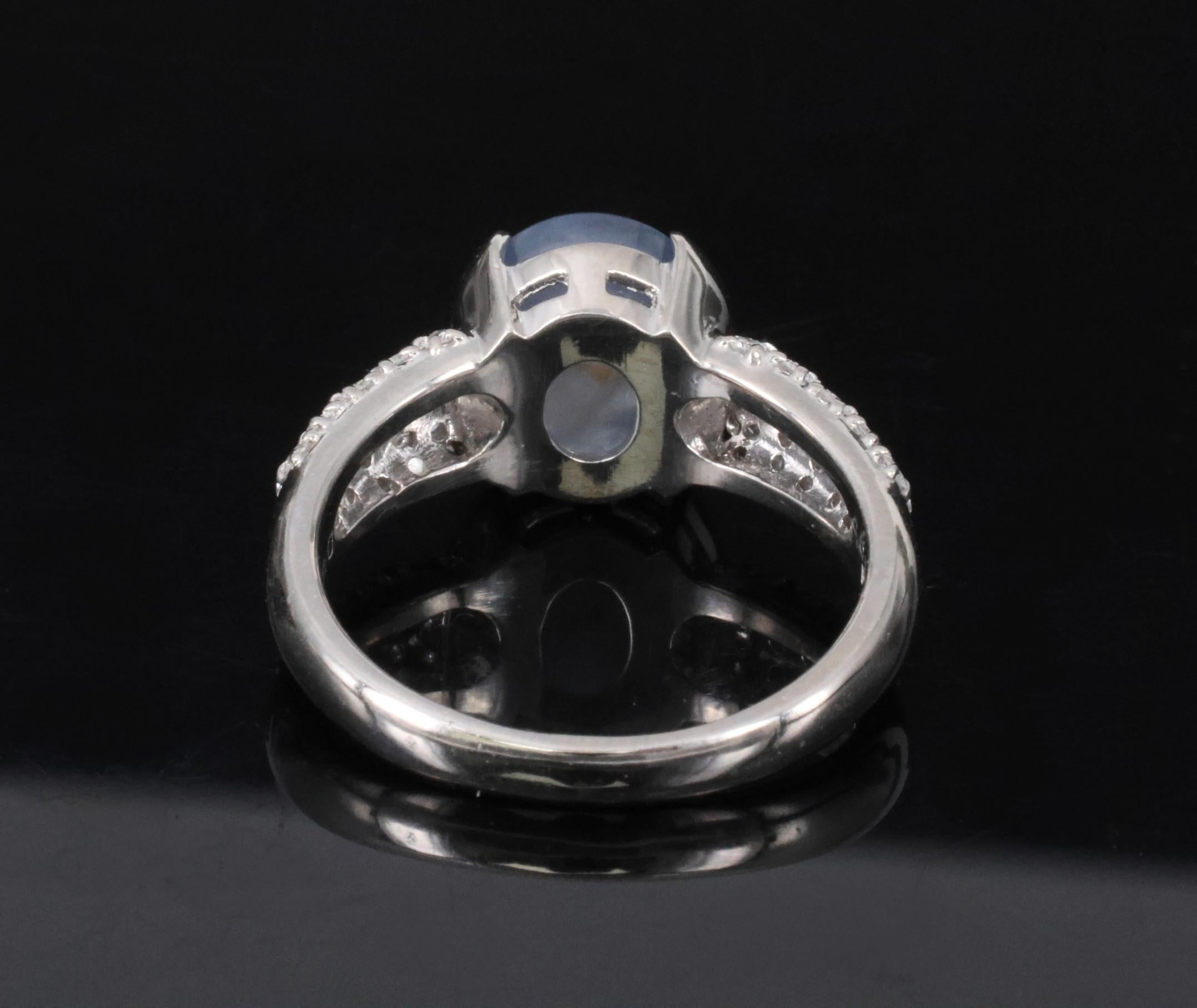 Fine 4.61ct Natural Star Sapphire & 0.36ct Diamond Platinum Ring Size 7.75