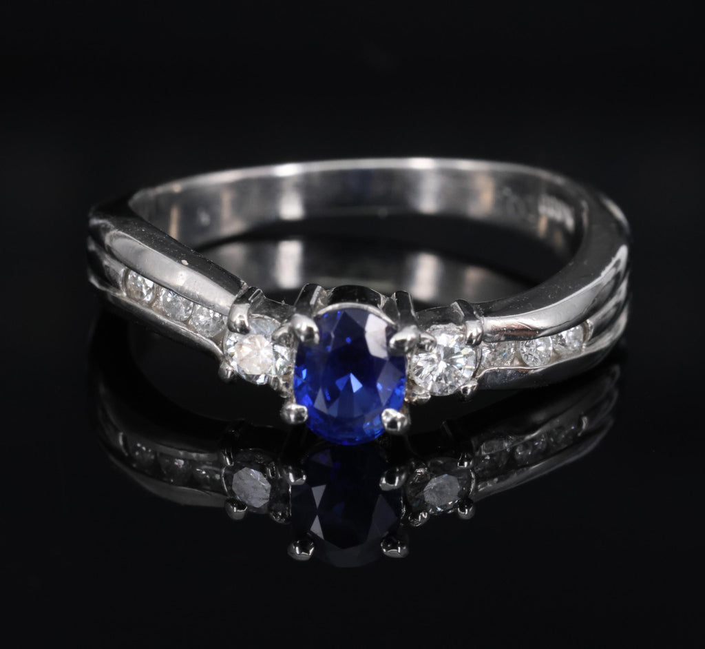 0.50ct Natural Royal Blue Sapphire & 0.21ct Diamond Platinum Wave Ring, Size 7