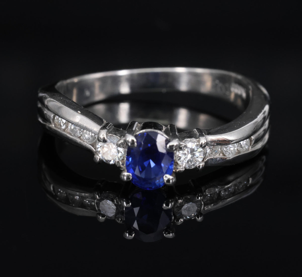 0.50ct Natural Royal Blue Sapphire & 0.21ct Diamond Platinum Wave Ring, Size 7