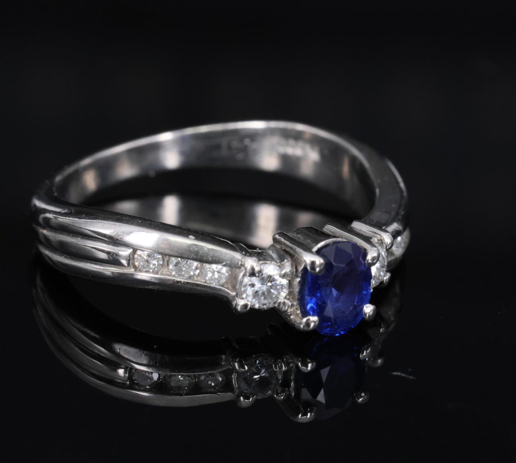0.50ct Natural Royal Blue Sapphire & 0.21ct Diamond Platinum Wave Ring, Size 7