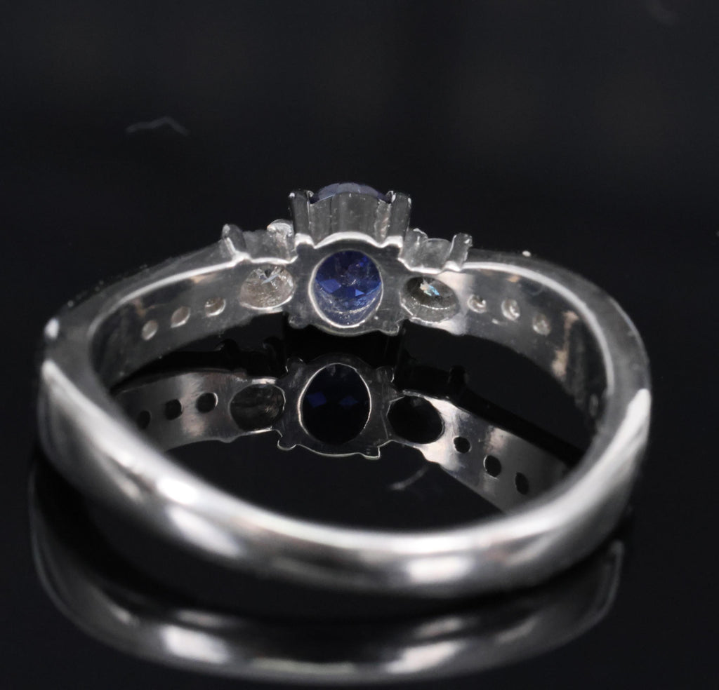 0.50ct Natural Royal Blue Sapphire & 0.21ct Diamond Platinum Wave Ring, Size 7