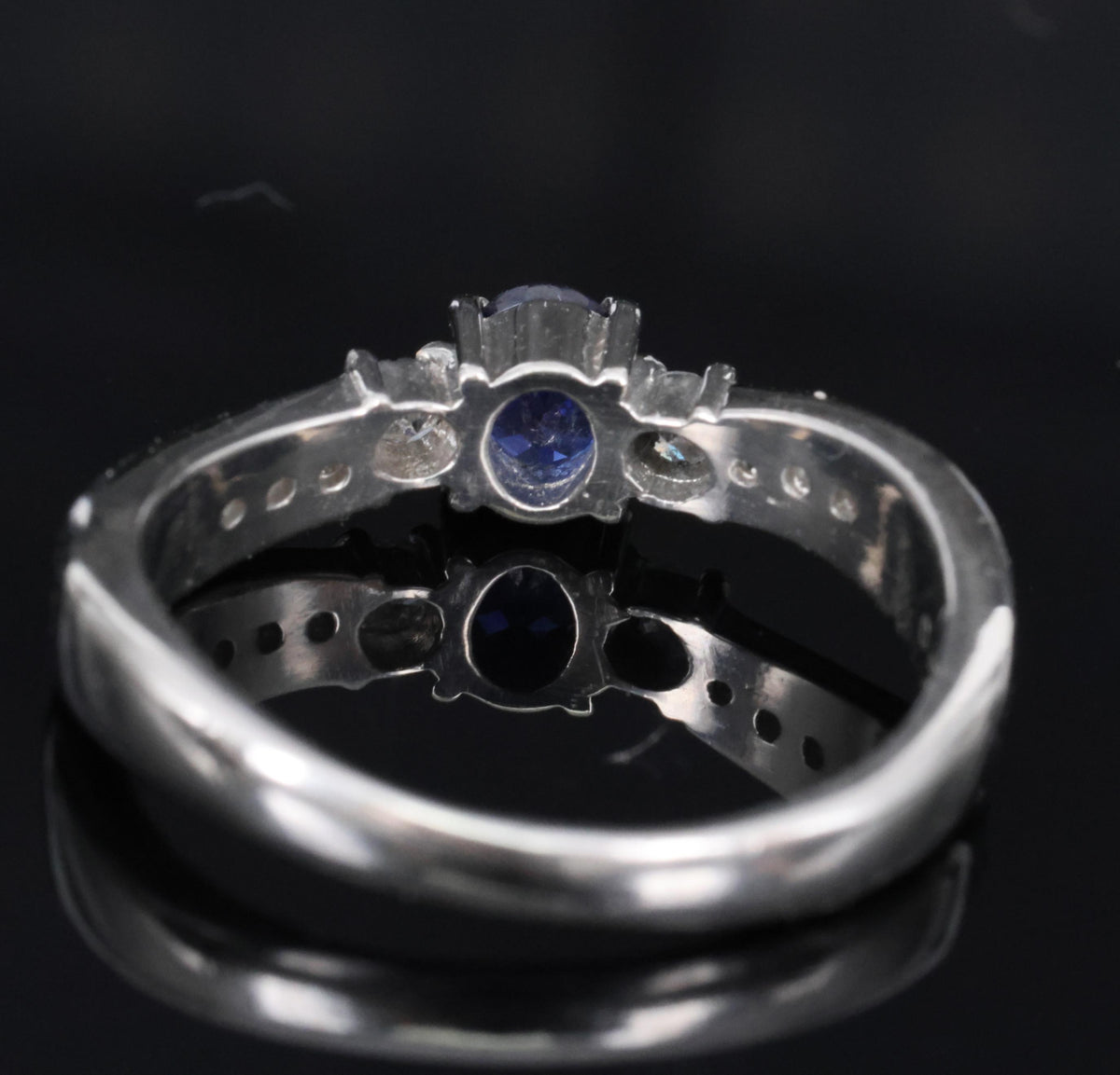 0.50ct Natural Royal Blue Sapphire & 0.21ct Diamond Platinum Wave Ring, Size 7