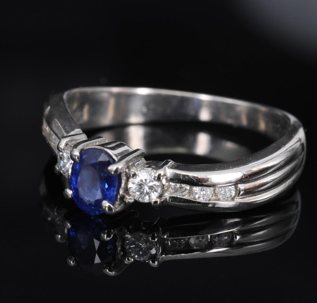 0.50ct Natural Royal Blue Sapphire & 0.21ct Diamond Platinum Wave Ring, Size 7