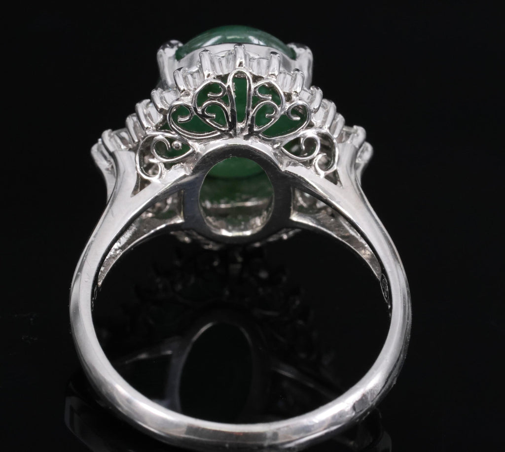 6.28ct Natural Forest Green Jadeite Jade & 0.55ct Diamond Platinum Ring Size 7.5