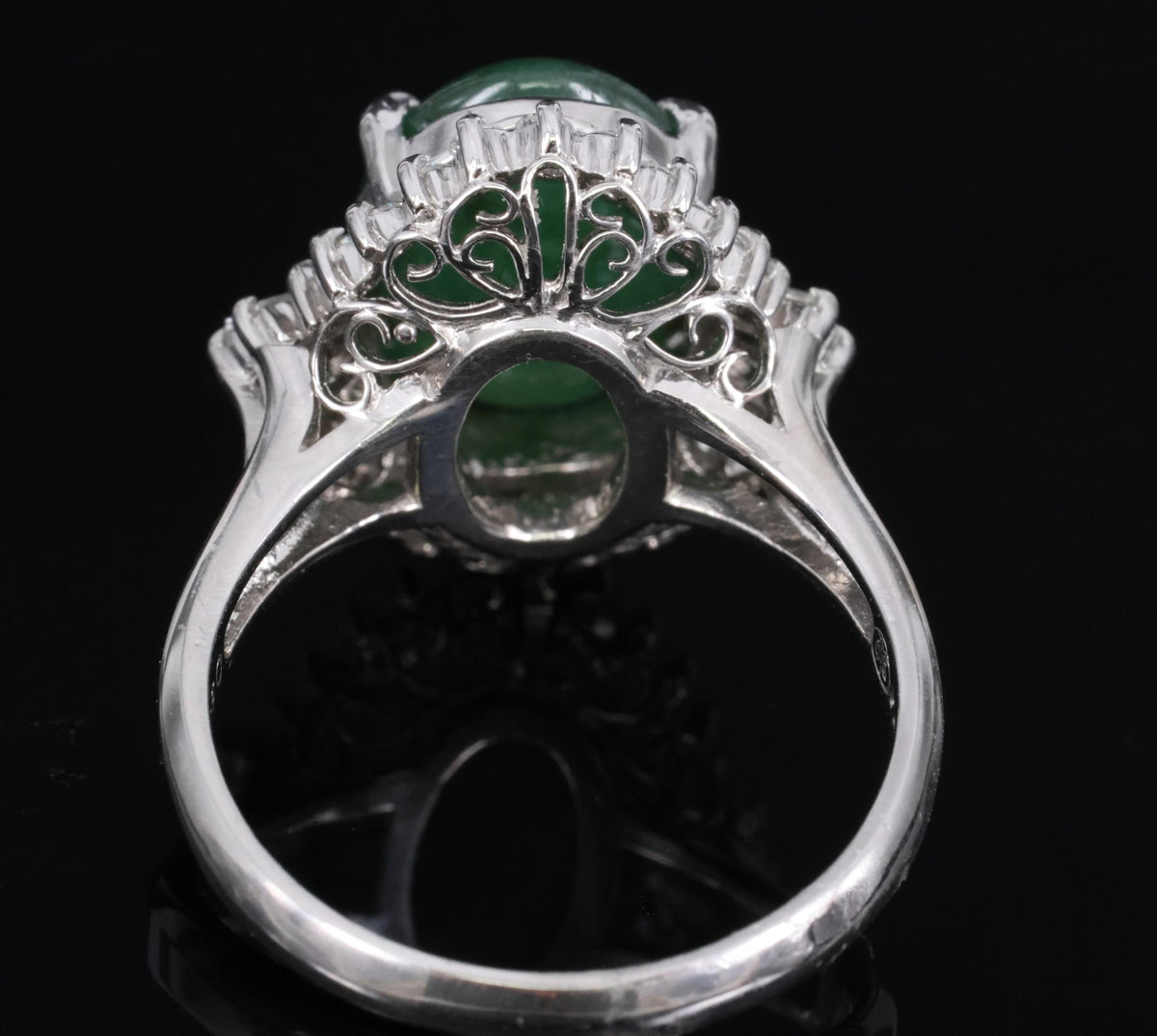 6.28ct Natural Forest Green Jadeite Jade & 0.55ct Diamond Platinum Ring Size 7.5