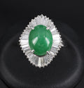 4.10ct Natural Untreated Jadeite Jade & 1.20ct Diamond Halo Platinum Ring Size 8