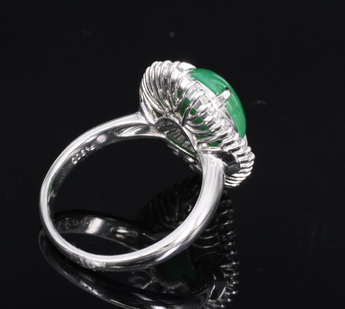 4.10ct Natural Untreated Jadeite Jade & 1.20ct Diamond Halo Platinum Ring Size 8