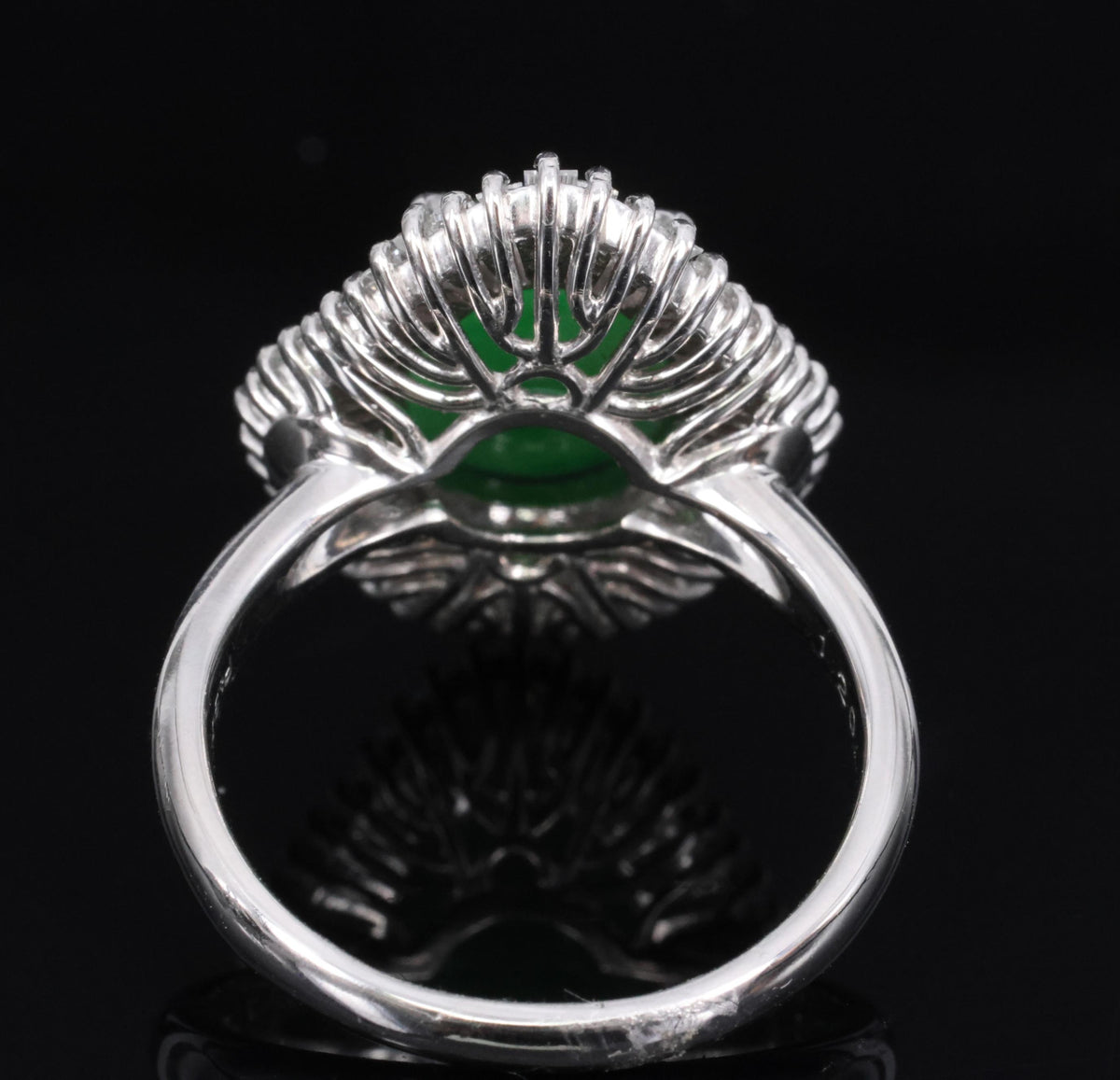 4.10ct Natural Untreated Jadeite Jade & 1.20ct Diamond Halo Platinum Ring Size 8