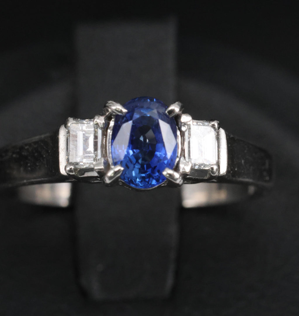 Fine 0.61ct Royal Blue Sapphire & 0.22ct Diamond Platinum Ring, Size 6.25