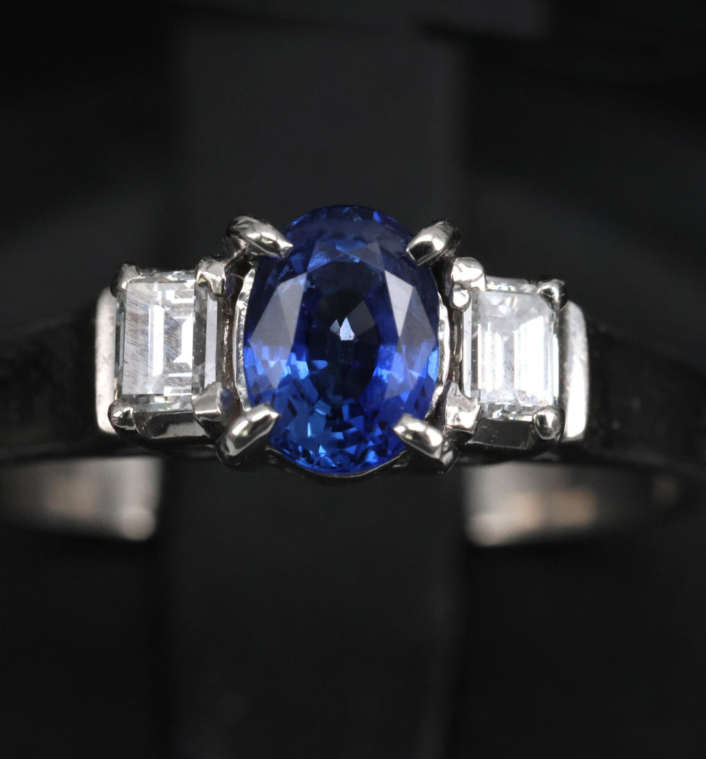 Fine 0.61ct Royal Blue Sapphire & 0.22ct Diamond Platinum Ring, Size 6.25