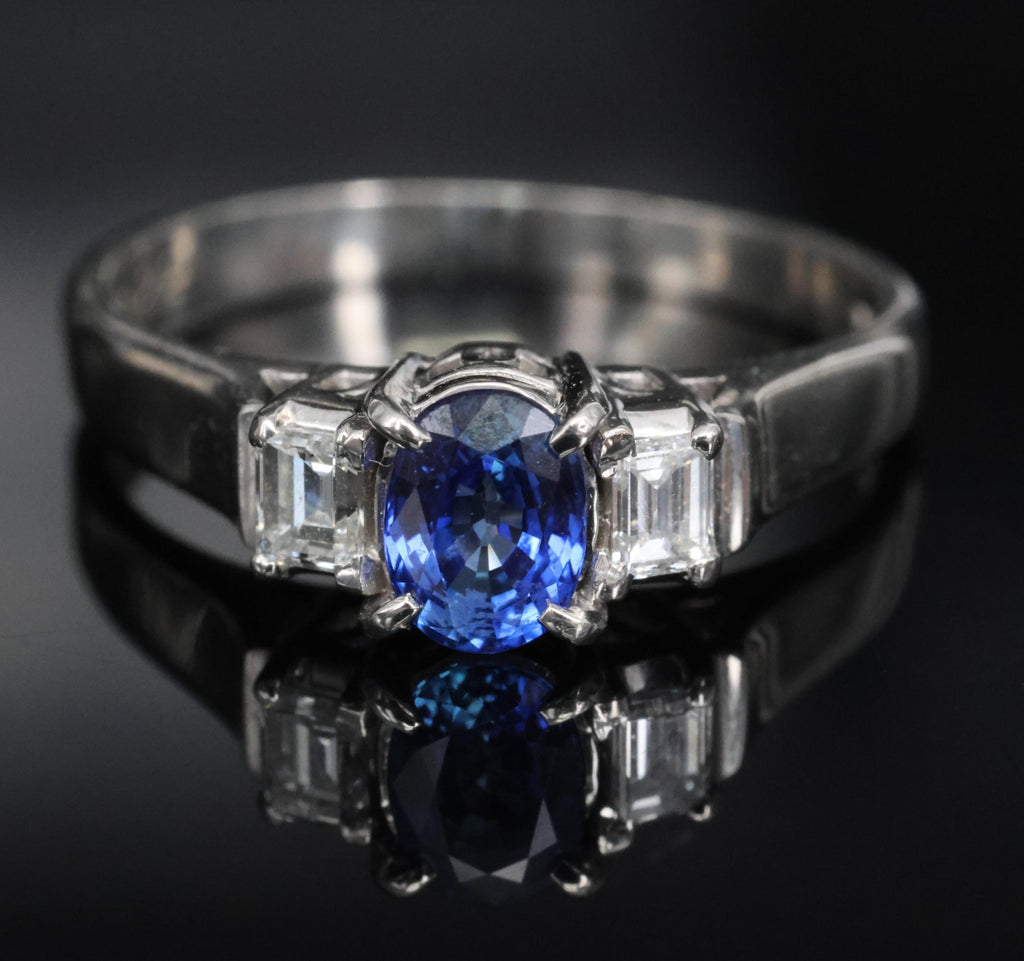 Fine 0.61ct Royal Blue Sapphire & 0.22ct Diamond Platinum Ring, Size 6.25