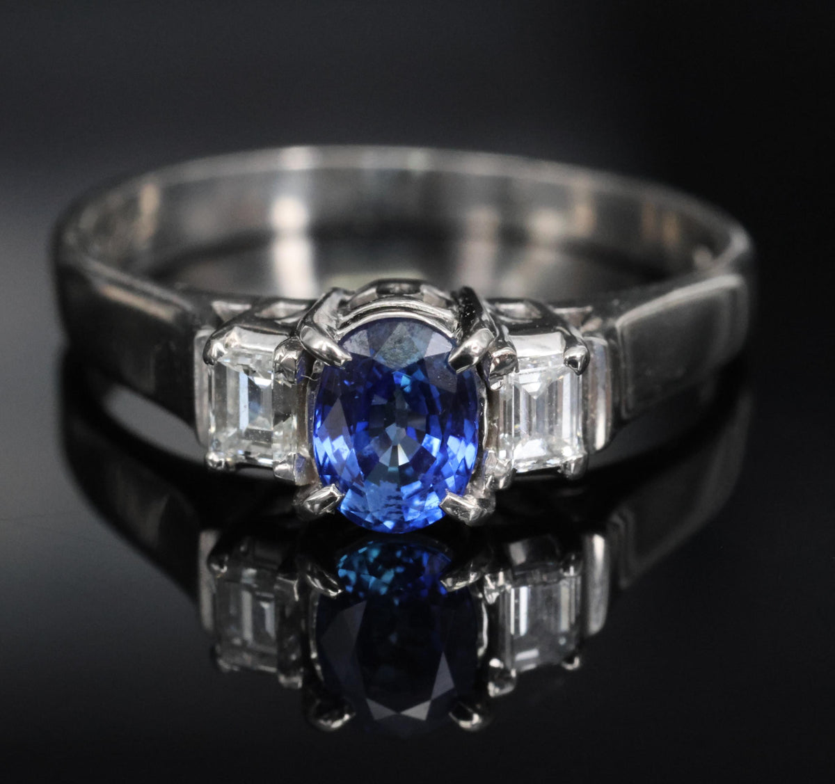 Fine 0.61ct Royal Blue Sapphire & 0.22ct Diamond Platinum Ring, Size 6.25