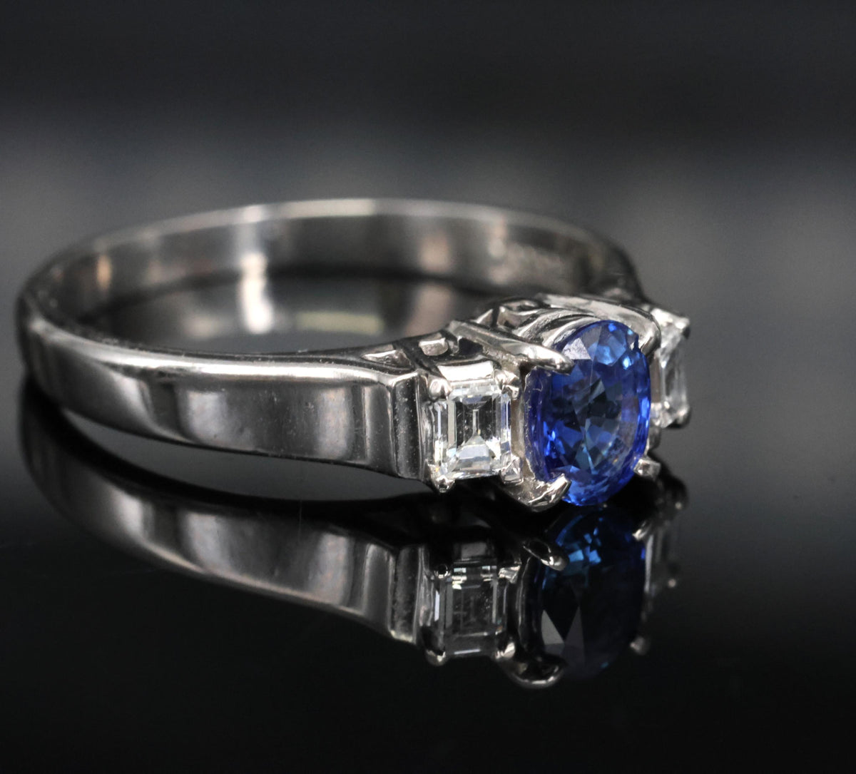 Fine 0.61ct Royal Blue Sapphire & 0.22ct Diamond Platinum Ring, Size 6.25