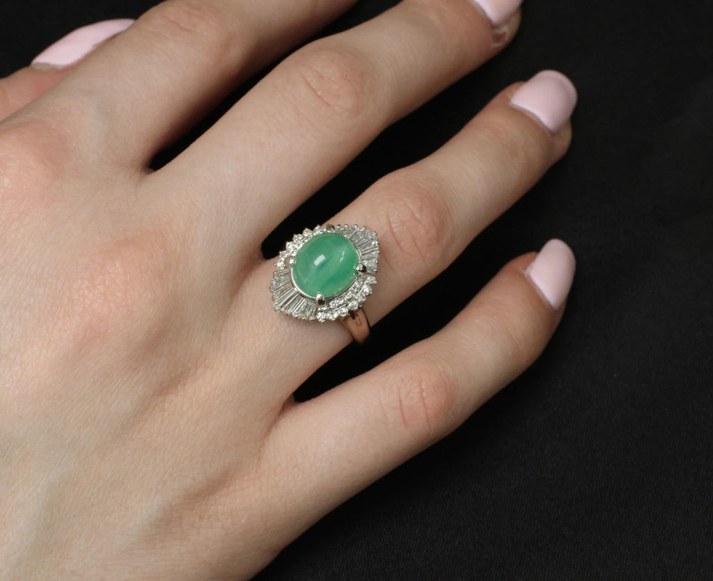 5.25ct GIA Certified Cat's Eye Emerald & 1.07ct Diamond Platinum Ring, Size 7.25