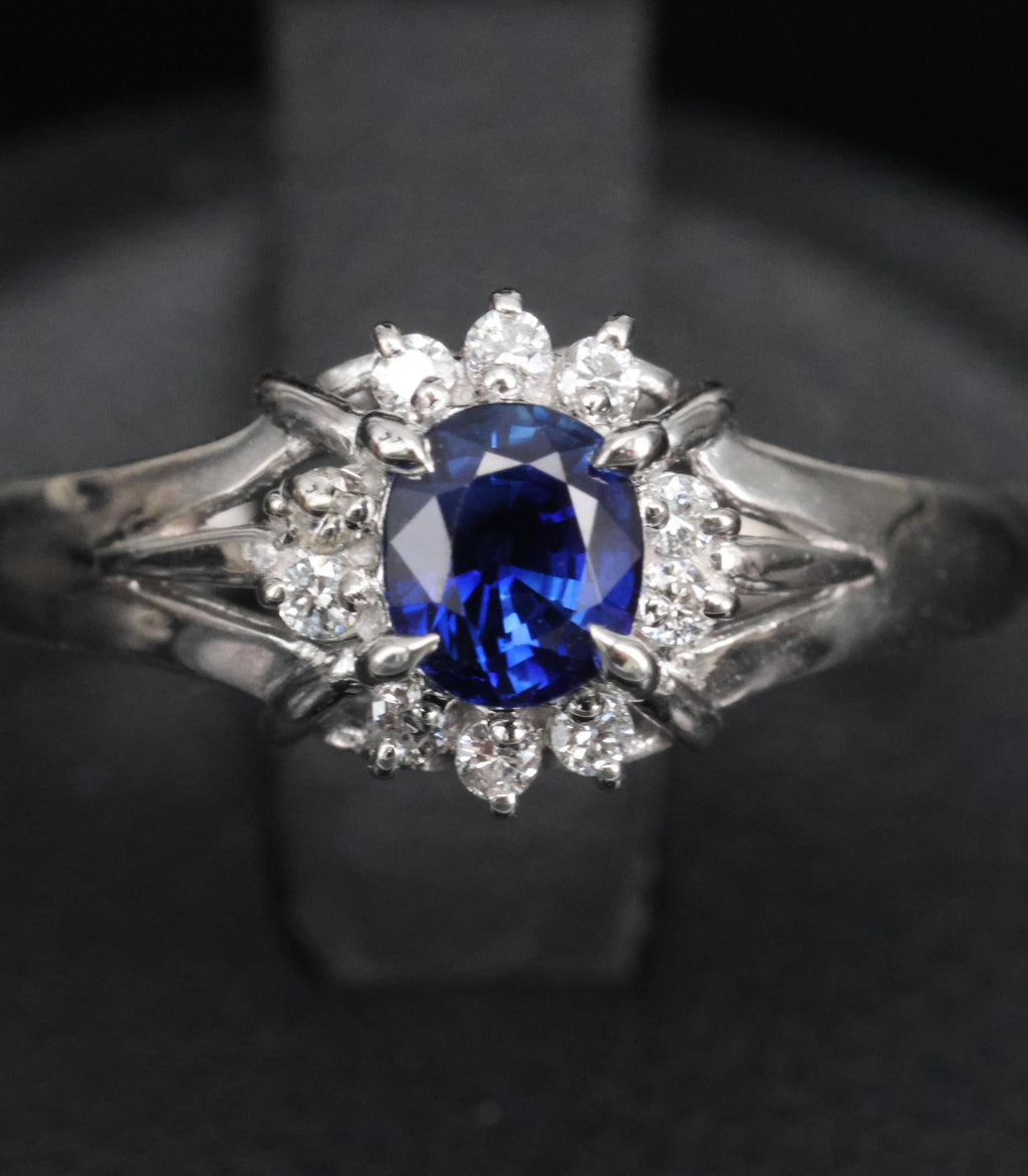 0.51ct Royal Blue Natural Sapphire & 0.10ct Diamond Platinum Ring, Size 7.75
