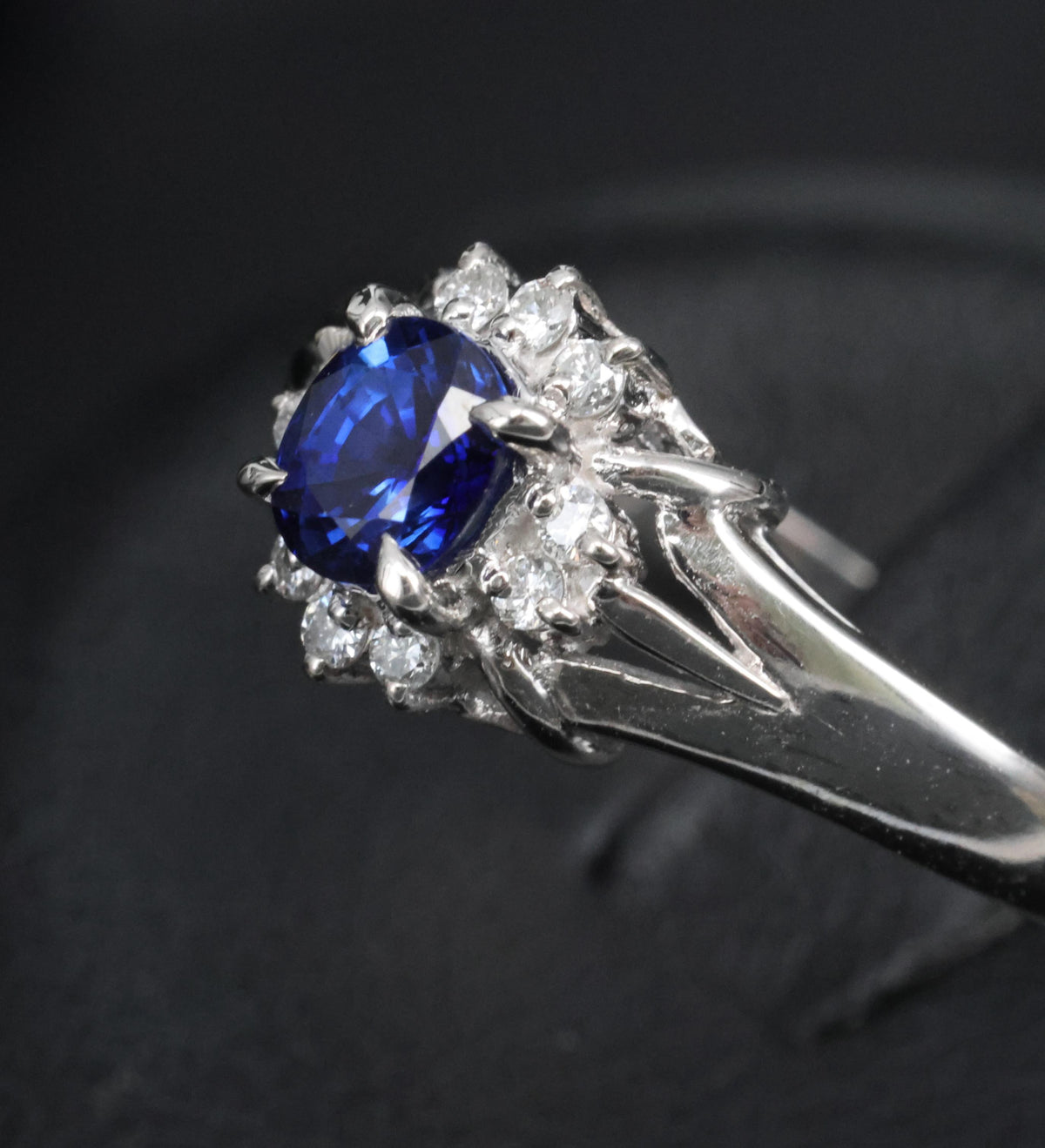0.51ct Royal Blue Natural Sapphire & 0.10ct Diamond Platinum Ring, Size 7.75
