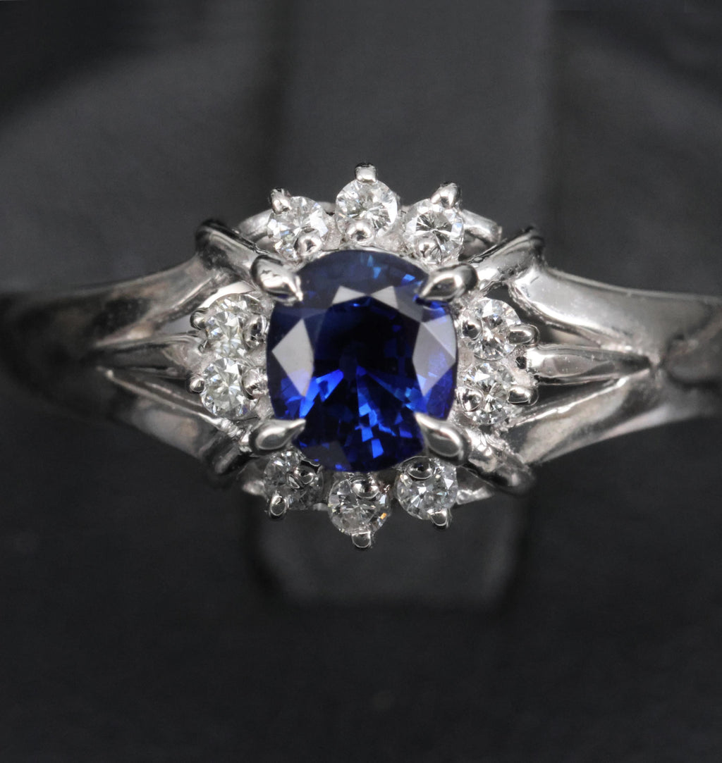 0.51ct Royal Blue Natural Sapphire & 0.10ct Diamond Platinum Ring, Size 7.75